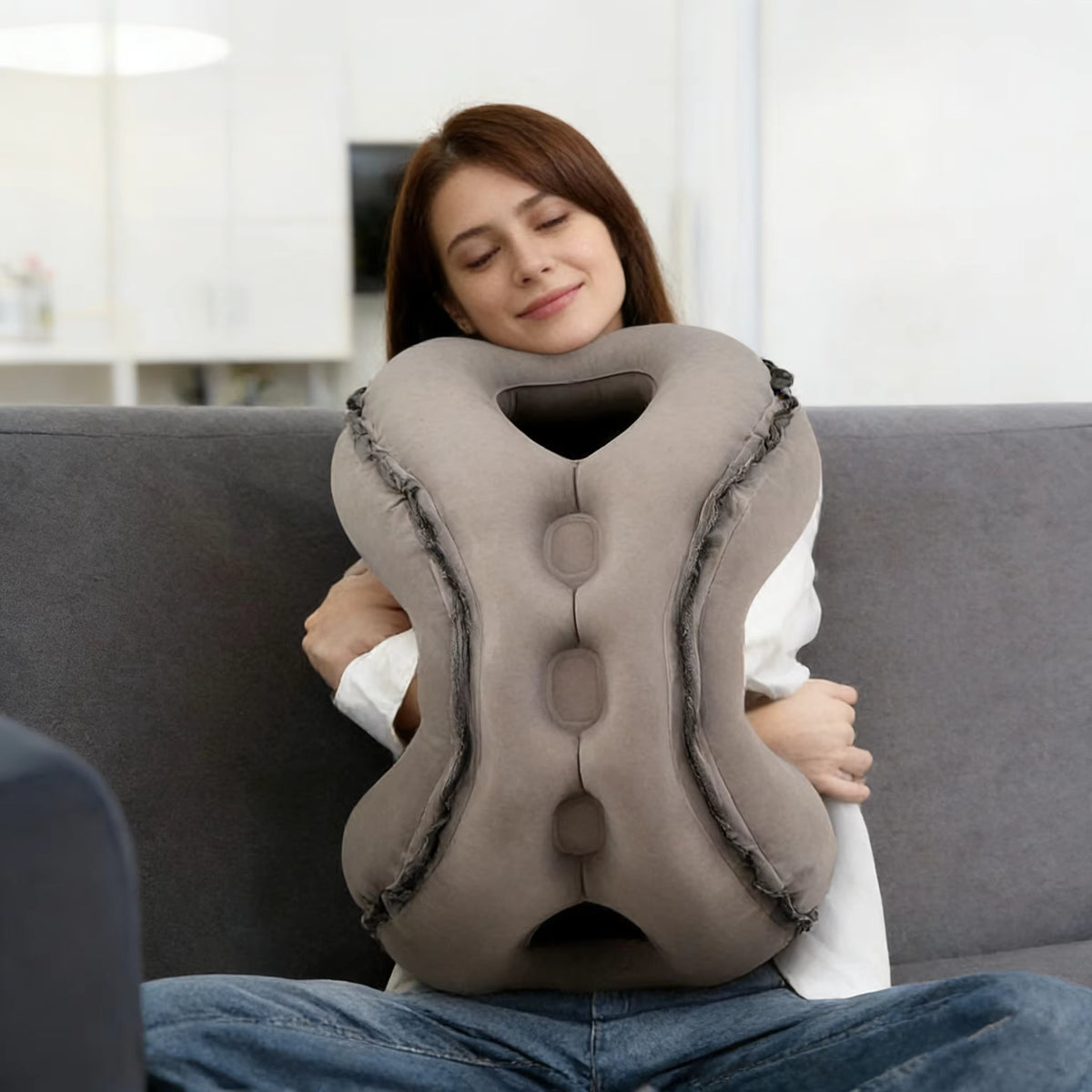 Upgraded Inflatable Air Cushion Travel Pillow Headrest Chin Support Cushions for Airplane Plane Car Office Rest Neck Nap Pillows